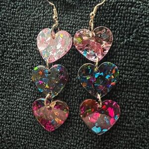 Pink Heart Shaped Dangle Earrings
